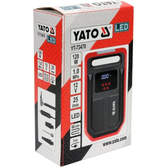 Компресор за гуми YATO, LCD дисплей, 120 W, 150 PSI